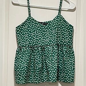 Boho Cute Green & White Floral & Flowy Babydoll Thin Strap Lightweight Crop Top
